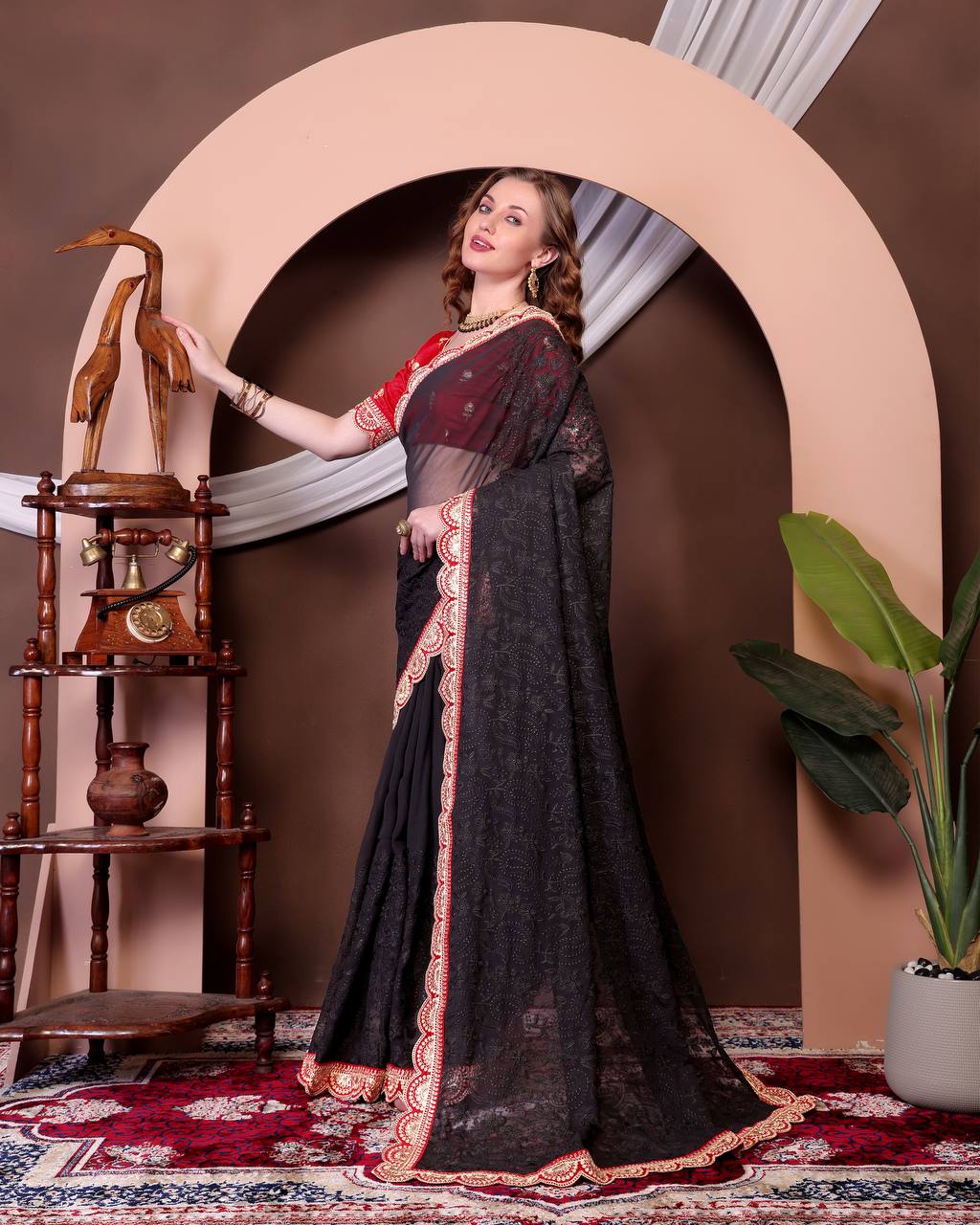 Black Chikankari Work Georgette Saree