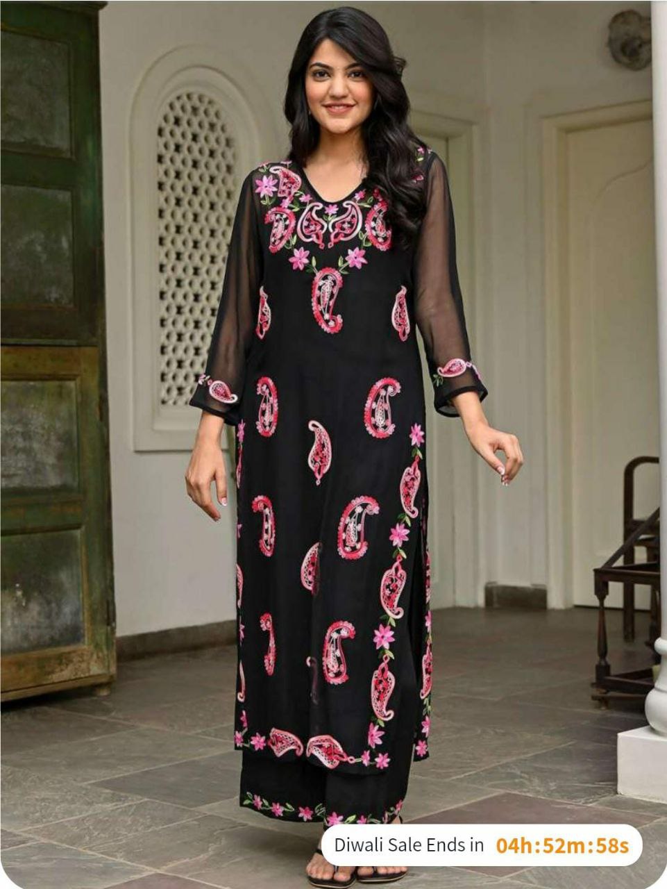 Black Chikankari Worked Rayon Kurta Pant