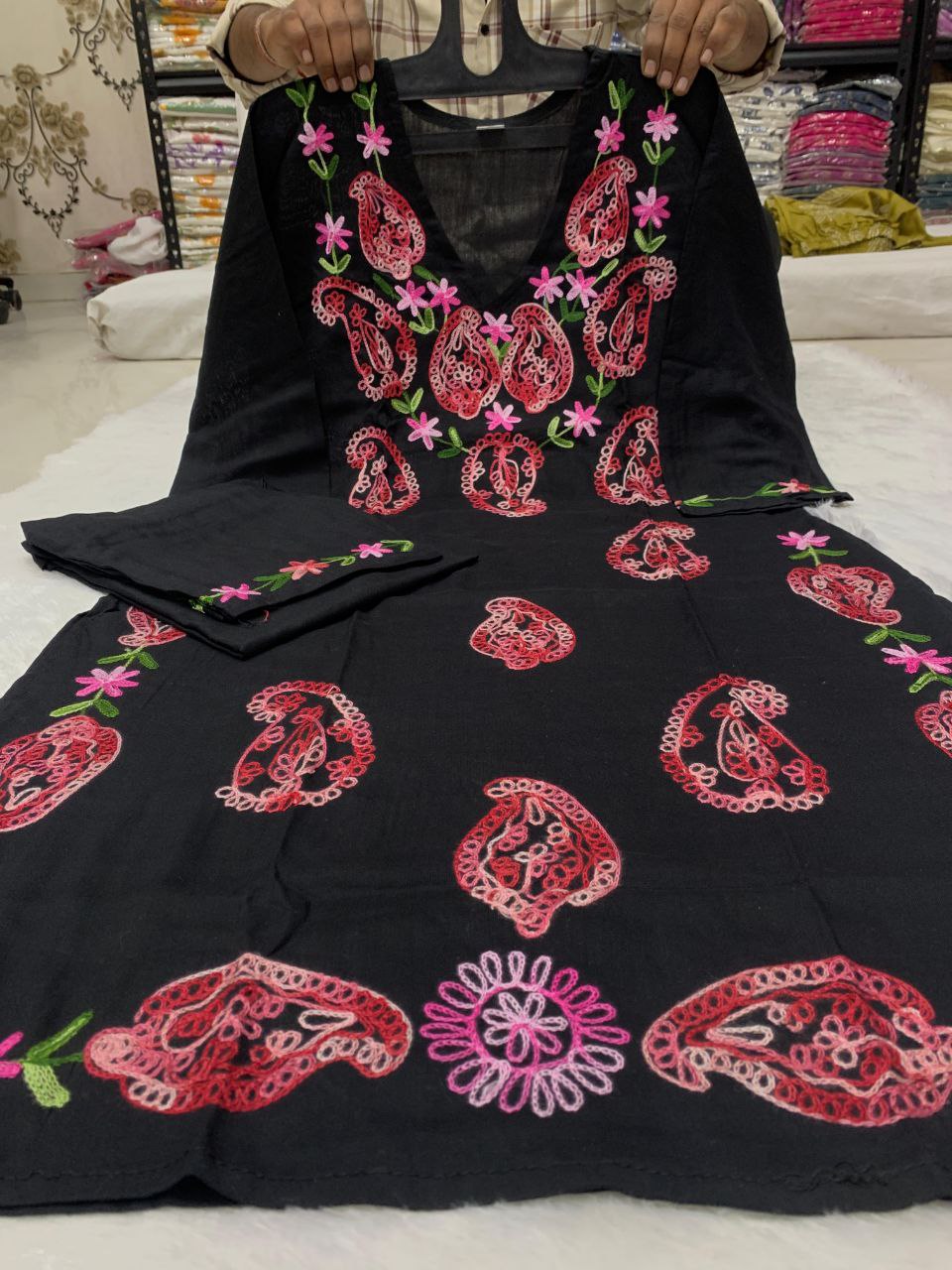 Black Chikankari Worked Rayon Kurta Pant