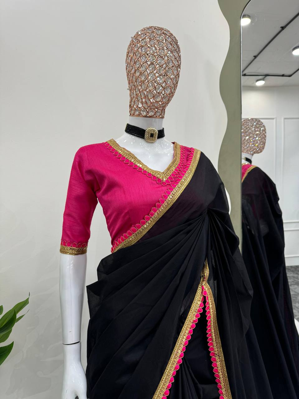 Black Desiger Mul Cotton Saree