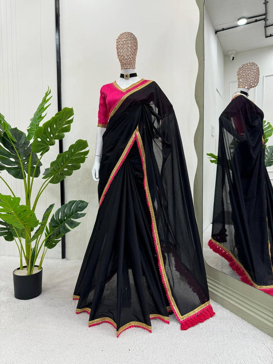 Black Desiger Mul Cotton Saree