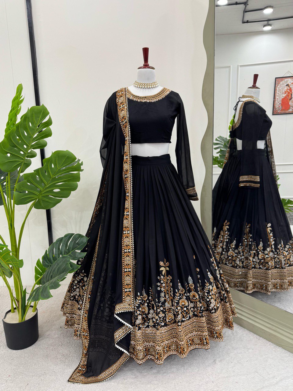 Black Designer Georgette Lehenga