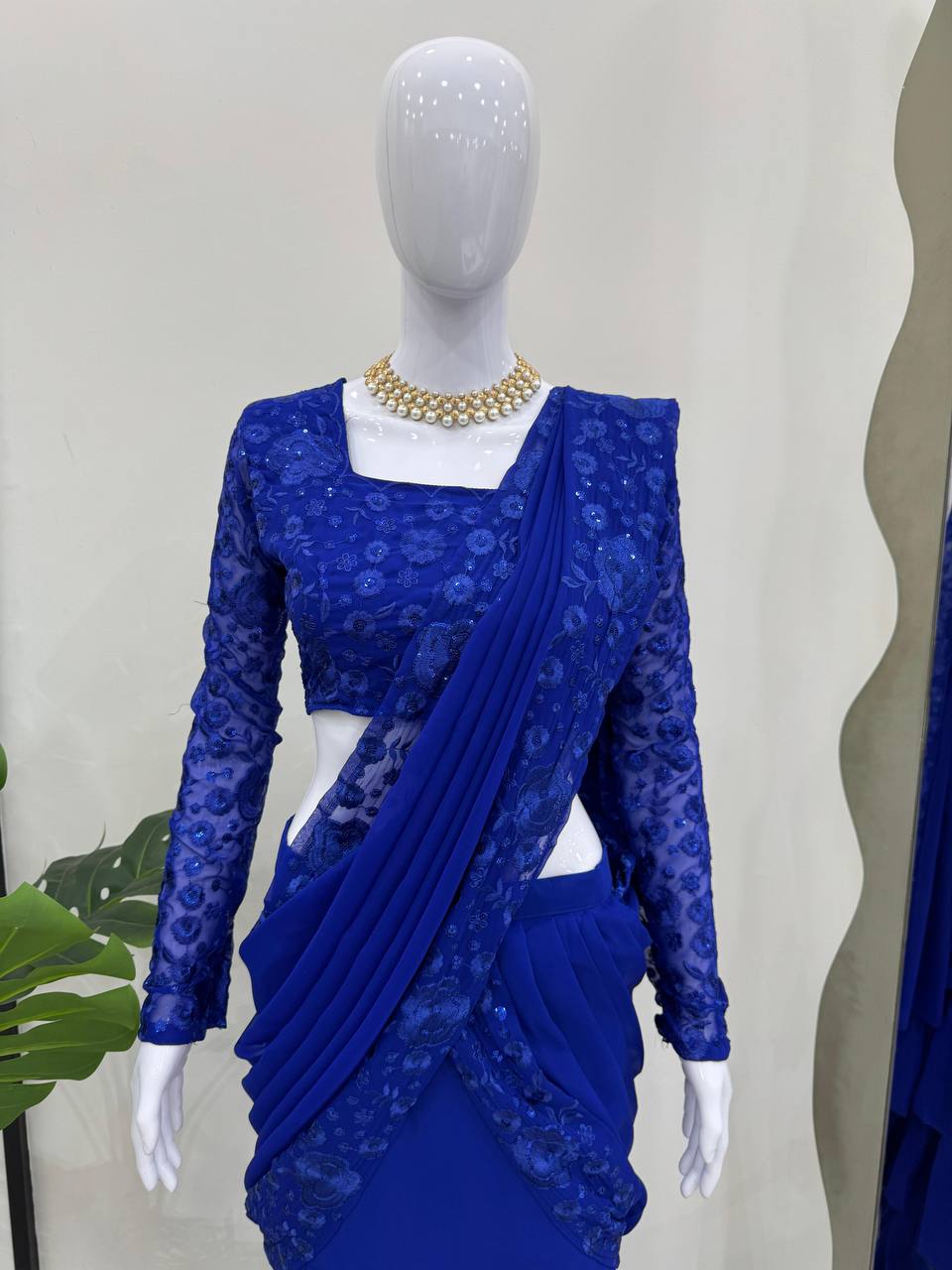 Blue Designer Georgette Lehenga Saree