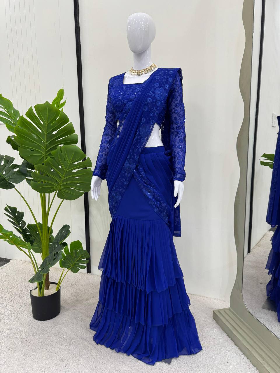 Blue Designer Georgette Lehenga Saree