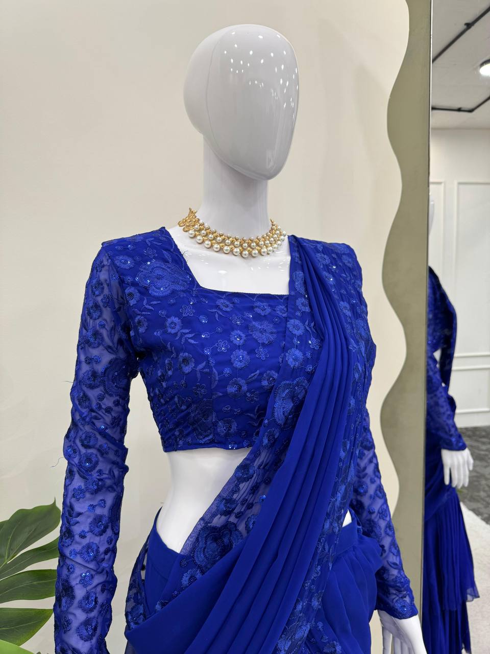 Blue Designer Georgette Lehenga Saree