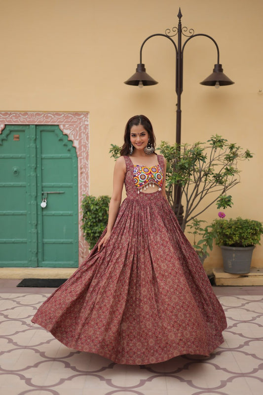 Maroon Designer Navaratri Wear Gown Dress