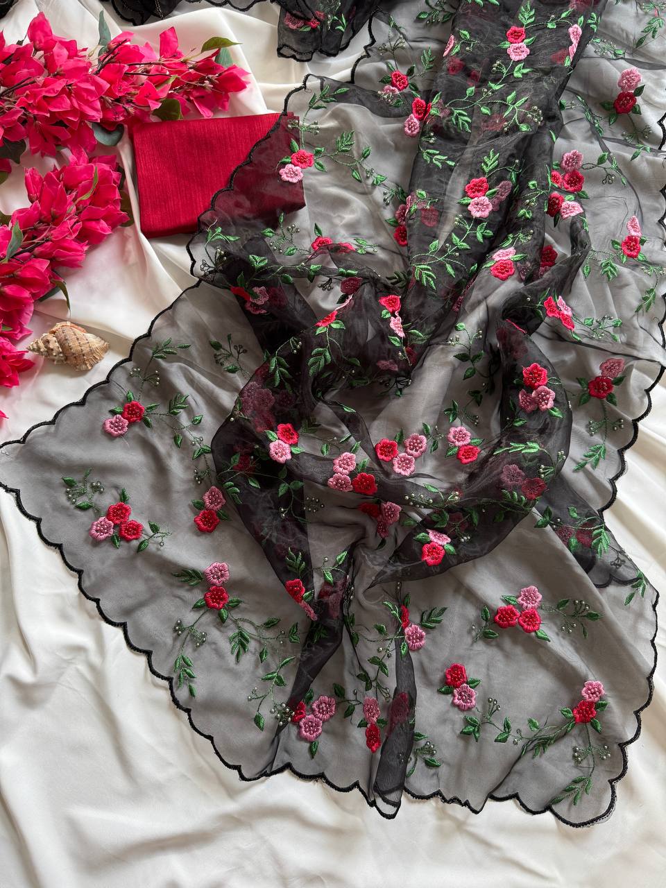 Black Designer Organza Silk Saree