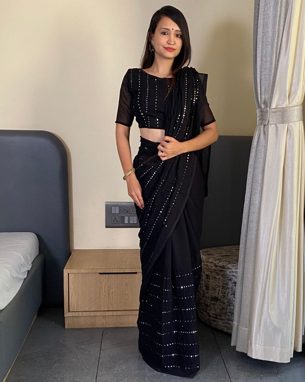 Black Designer Party Wear Georgette Saree