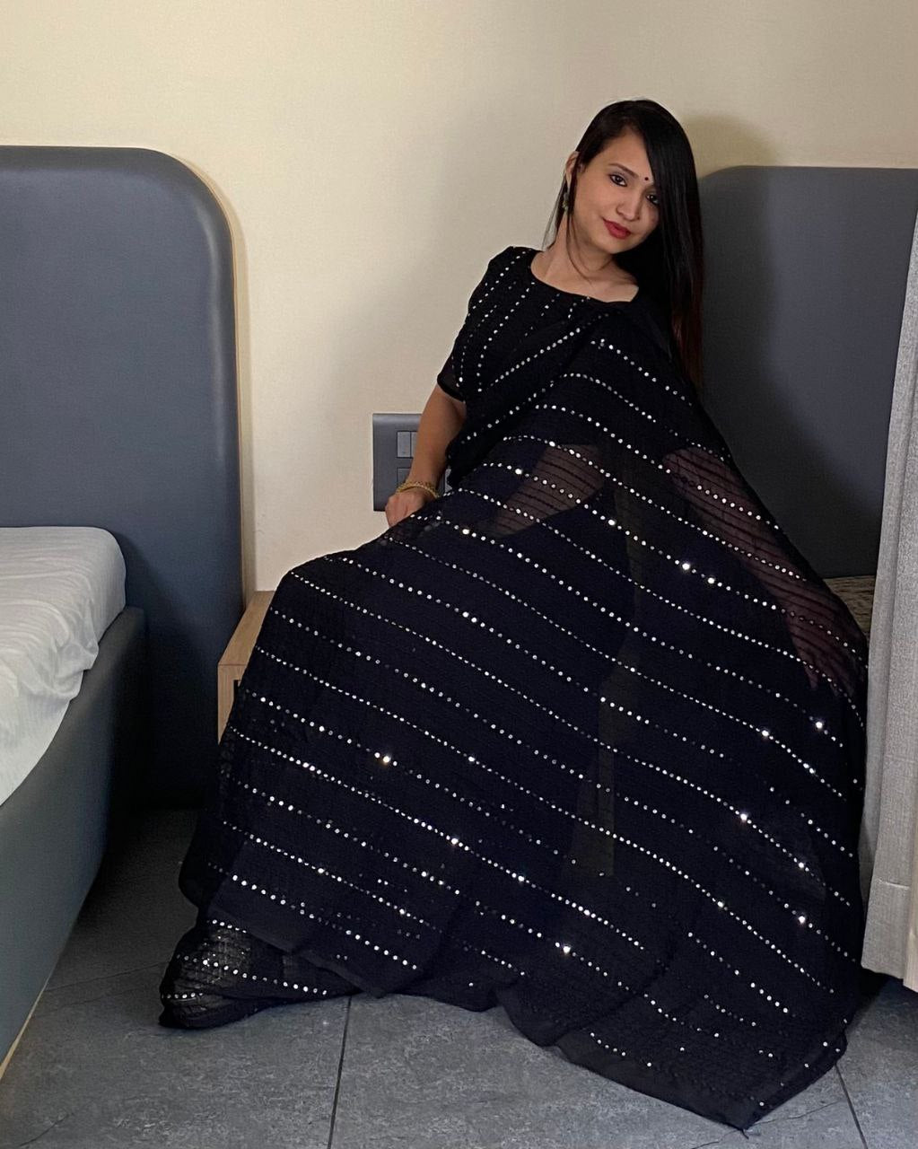 Black Designer Party Wear Georgette Saree