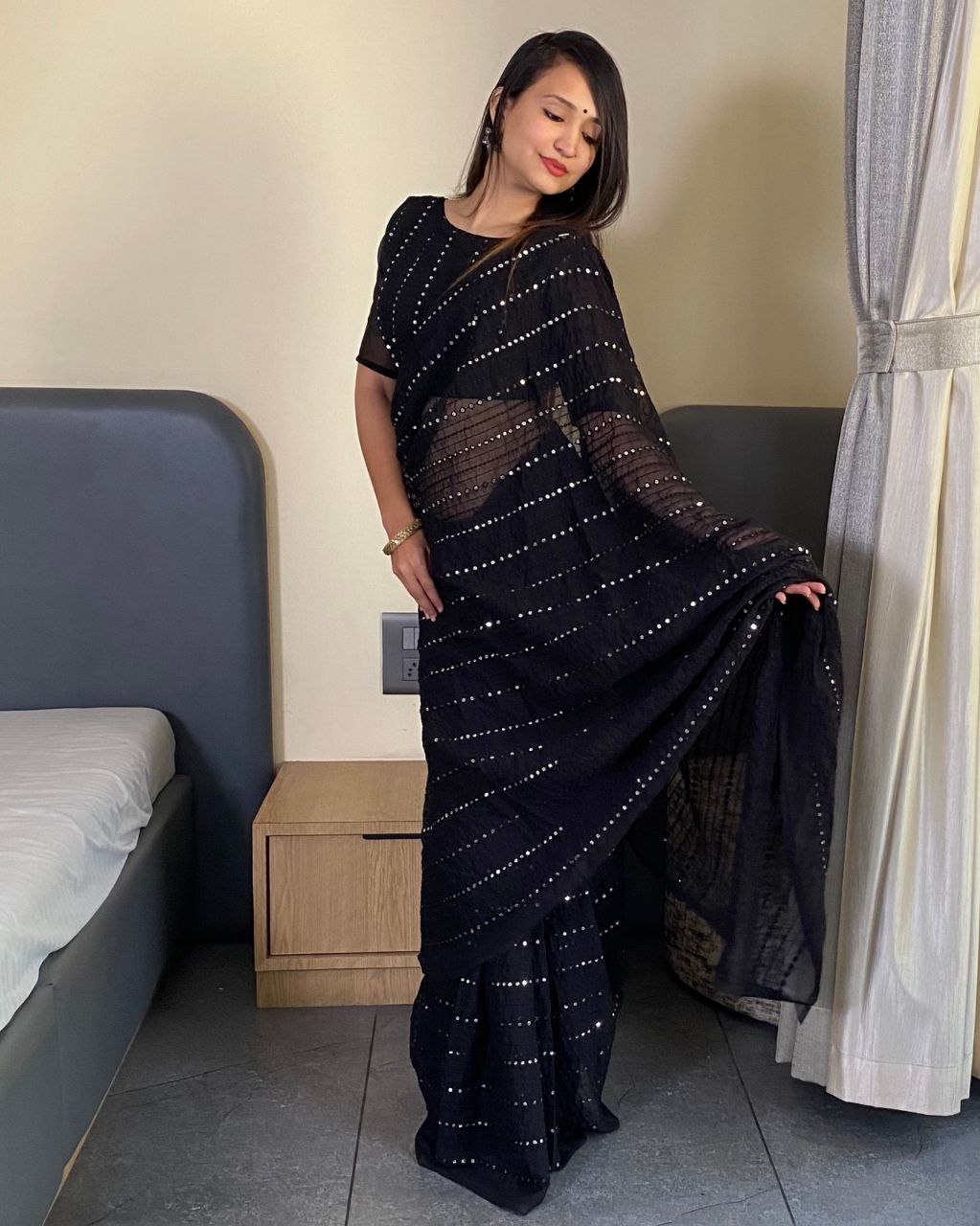 Black Designer Party Wear Georgette Saree