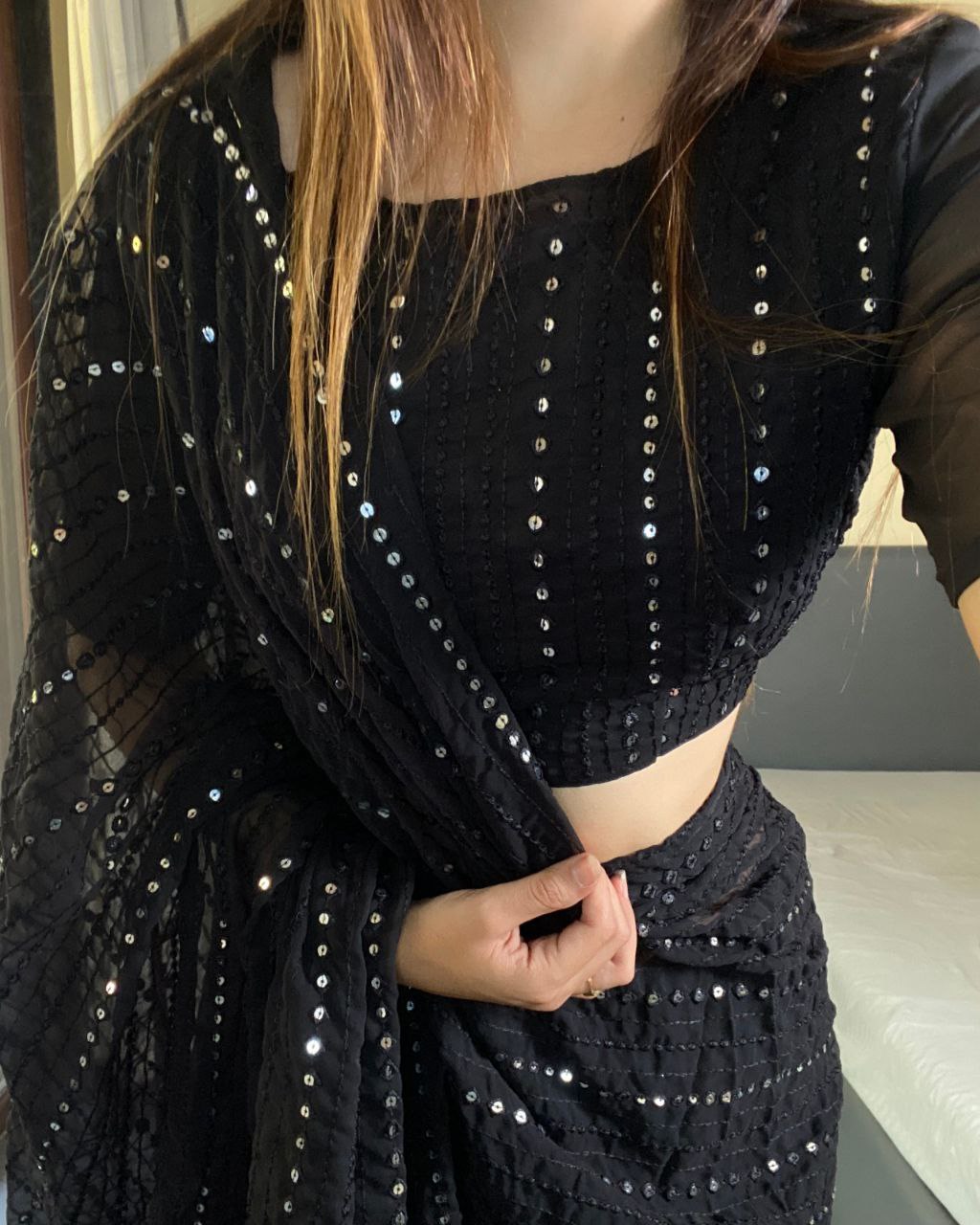 Black Designer Party Wear Georgette Saree