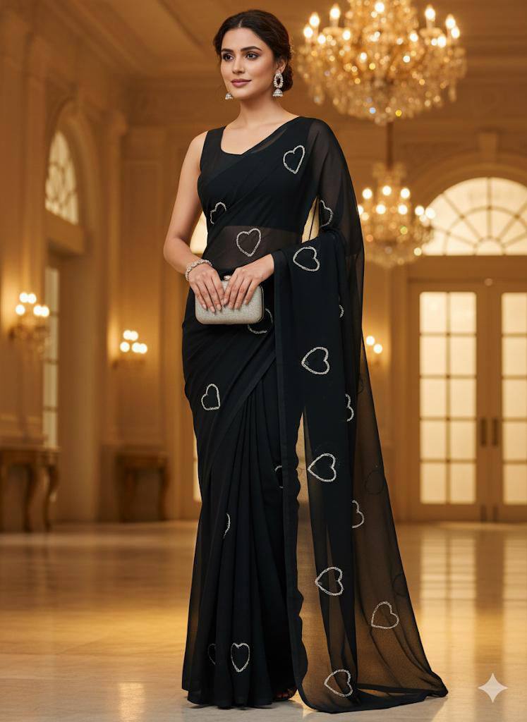 Black Designer Soft Georgette Saree