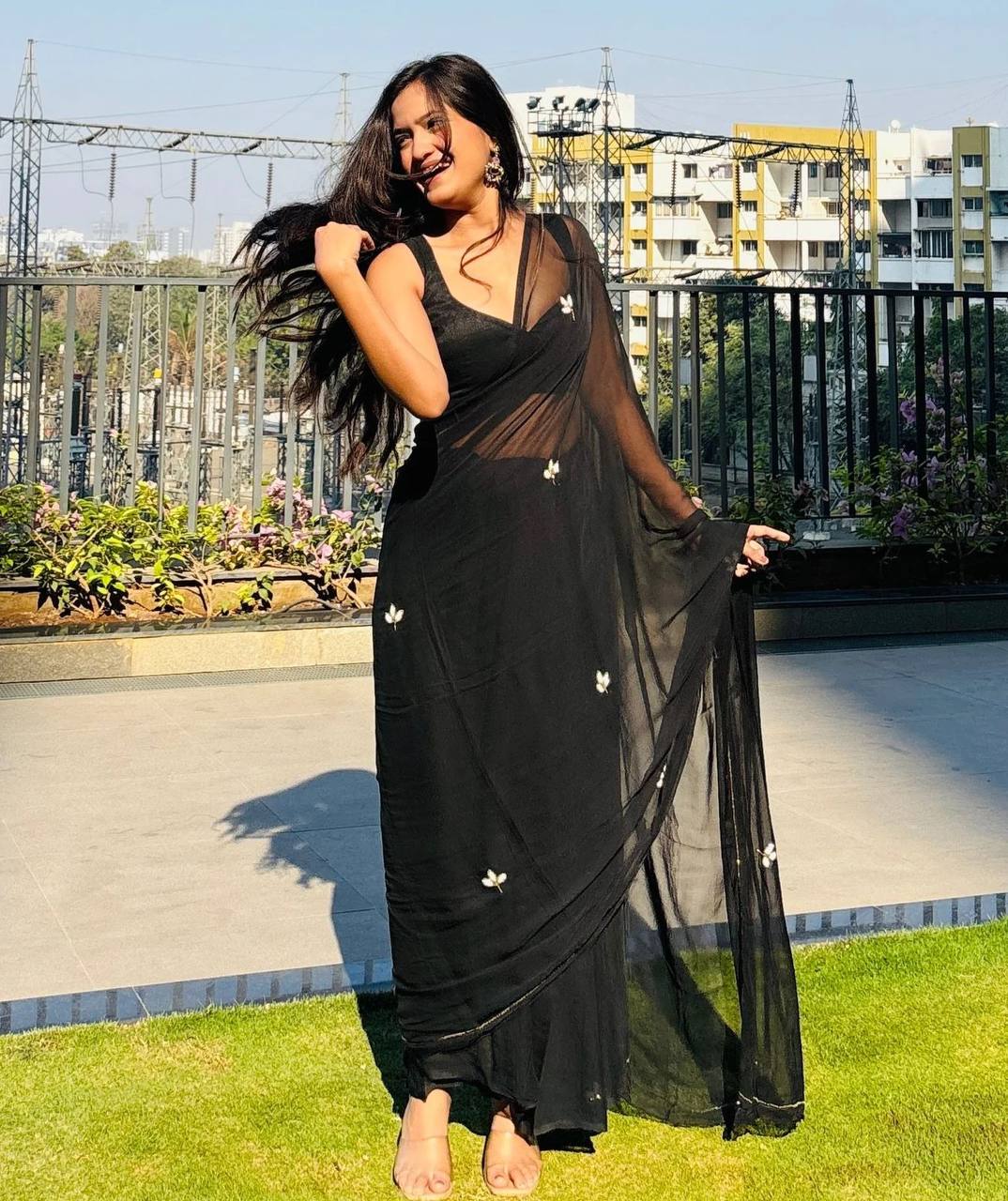 Black Designer Soft Georgette Saree