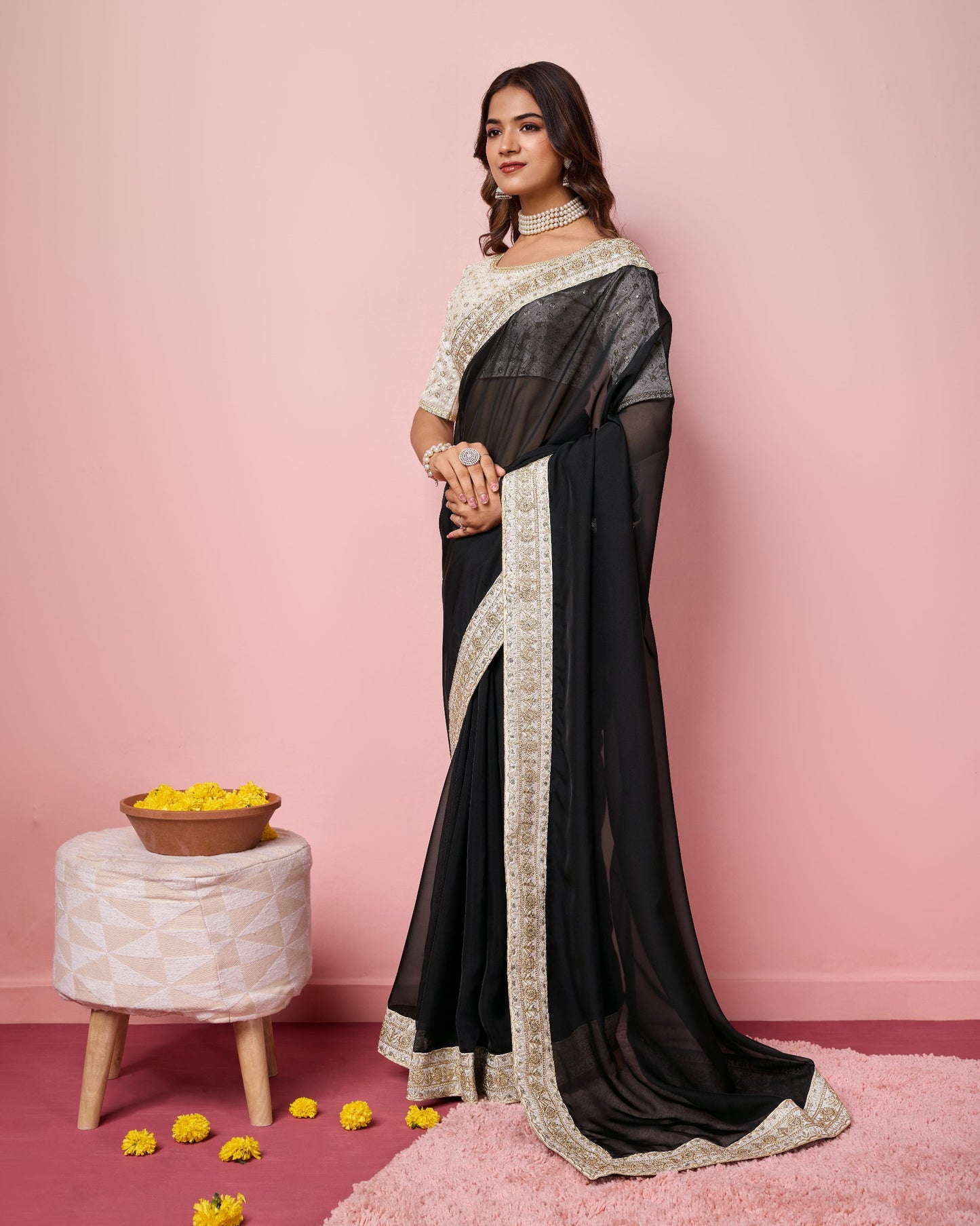 Black Designerr Taby Silk Organza Saree