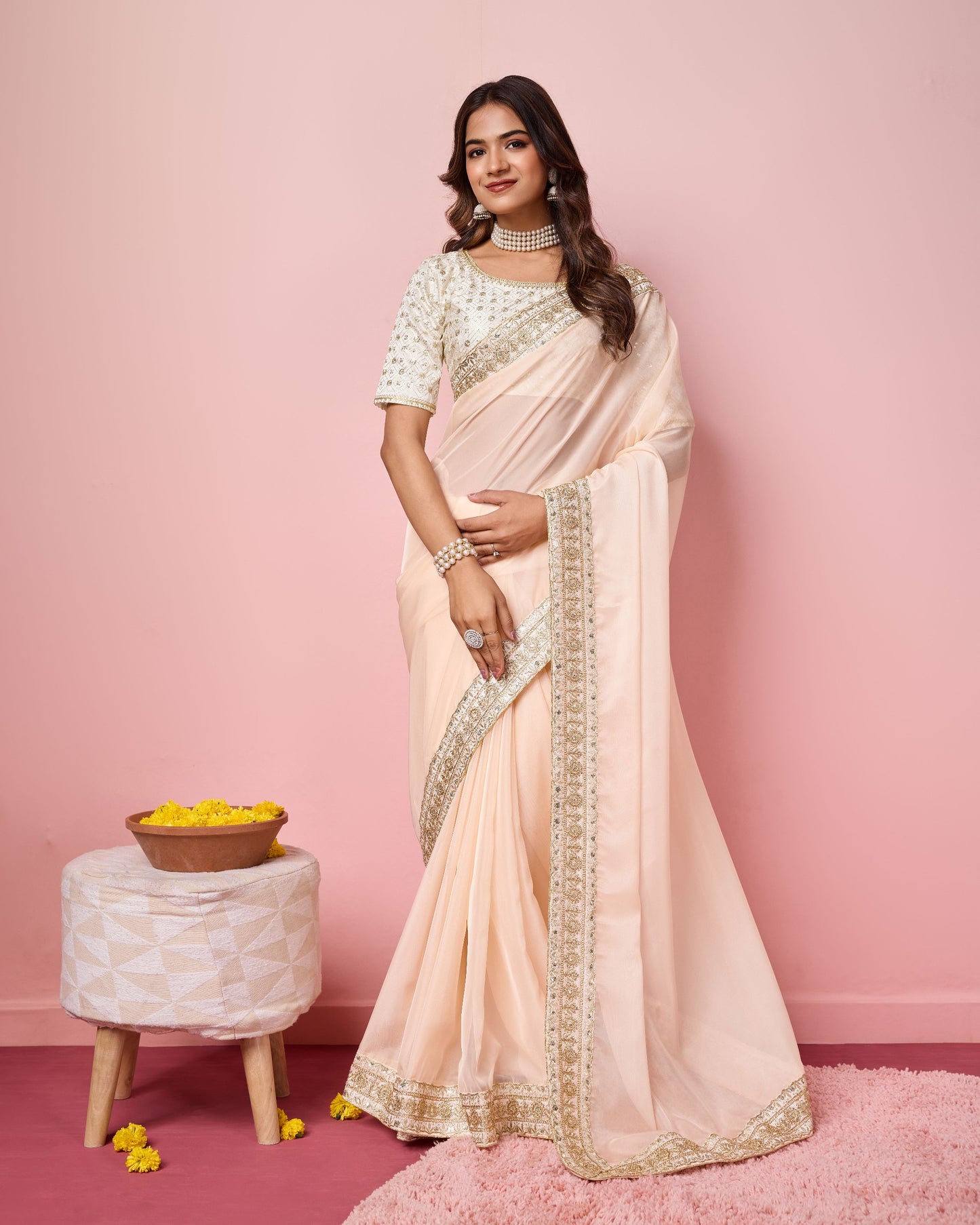 Cream Designerr Taby Silk Organza Saree