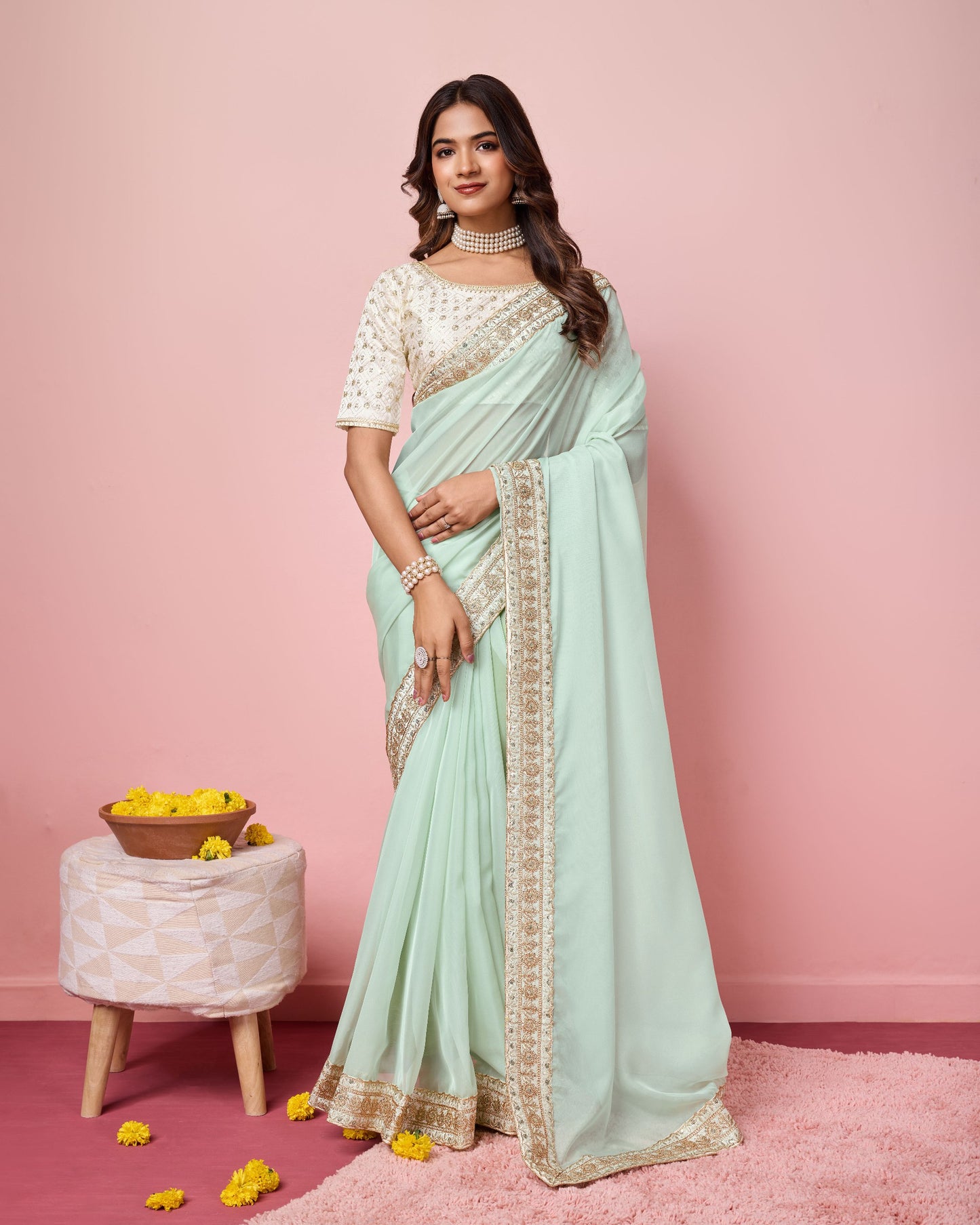 Pista Designer Taby Silk Organza Saree