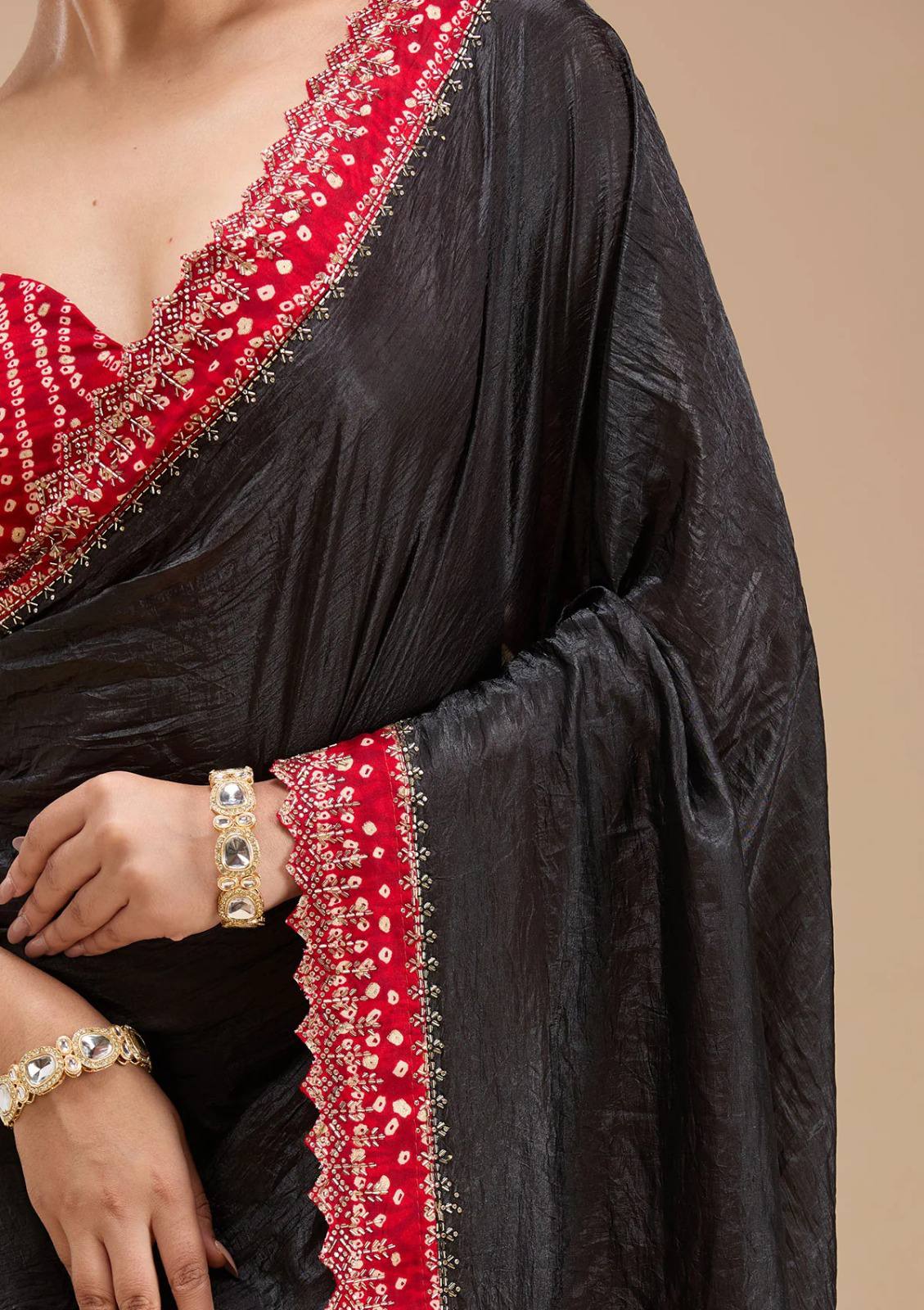 Black Designer Tissue Gold Crush Saree