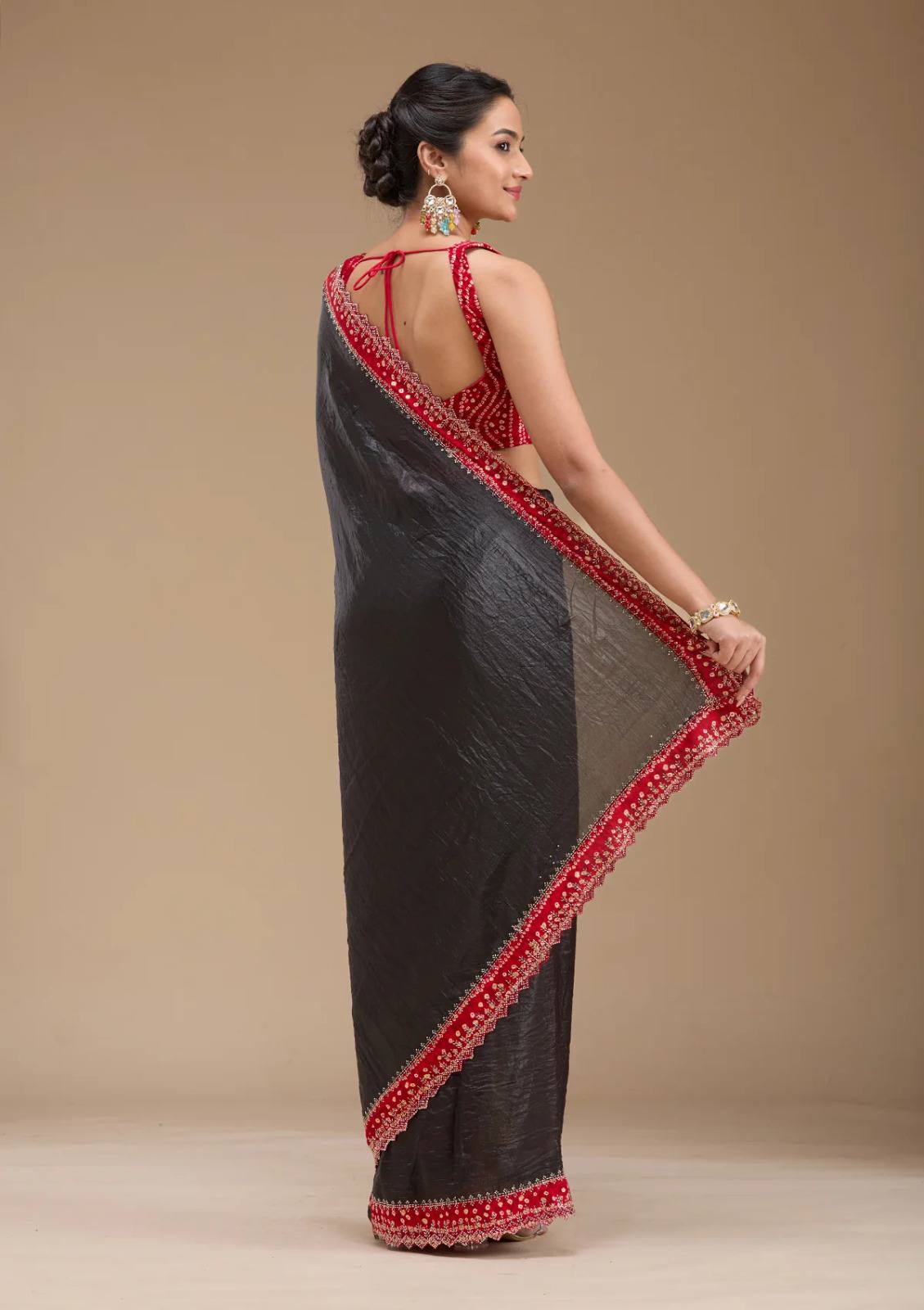 Black Designer Tissue Gold Crush Saree