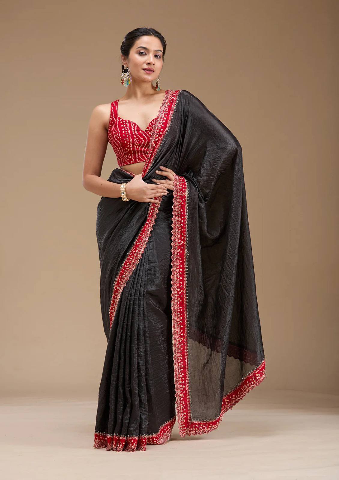 Black Designer Tissue Gold Crush Saree