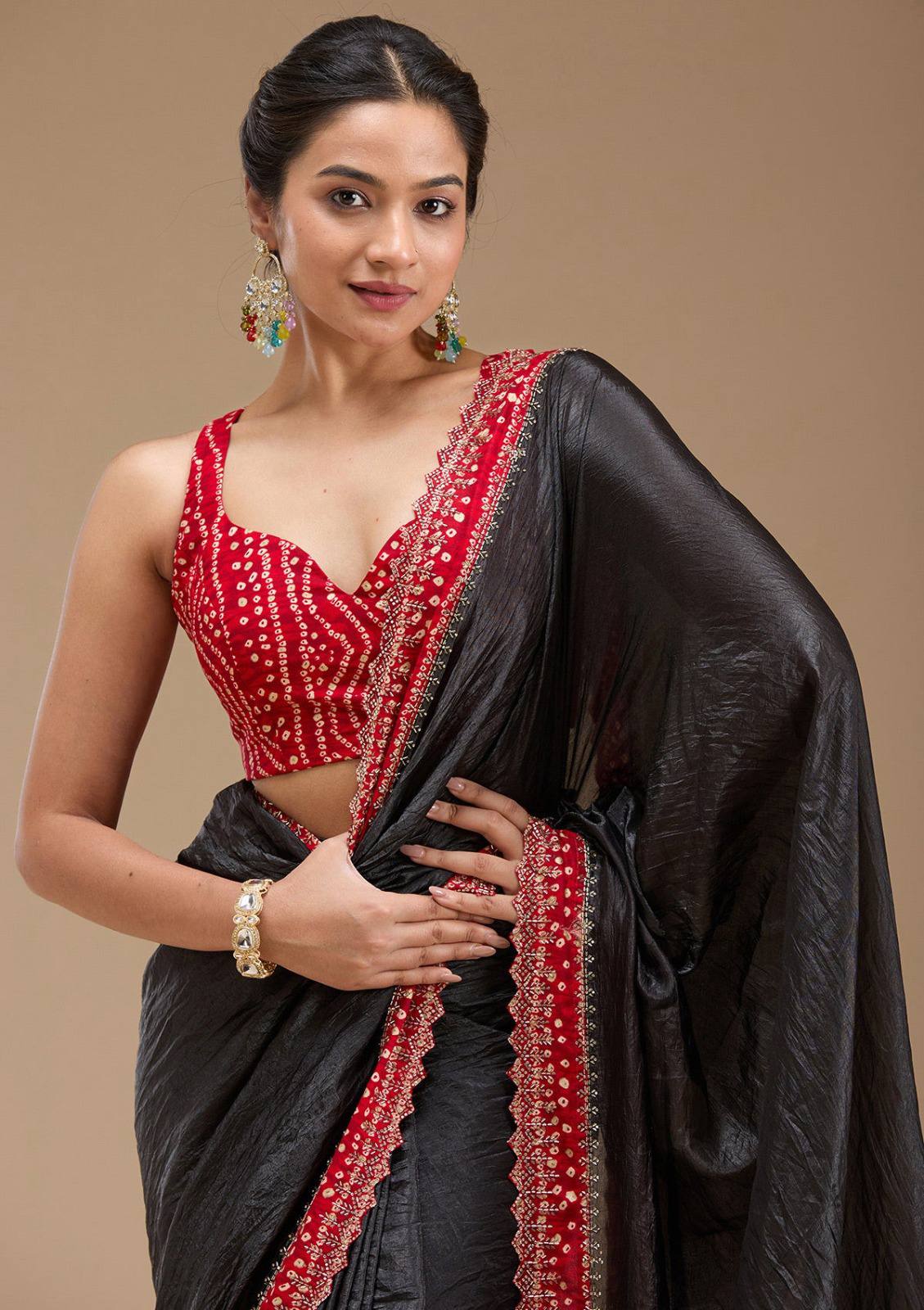 Black Designer Tissue Gold Crush Saree