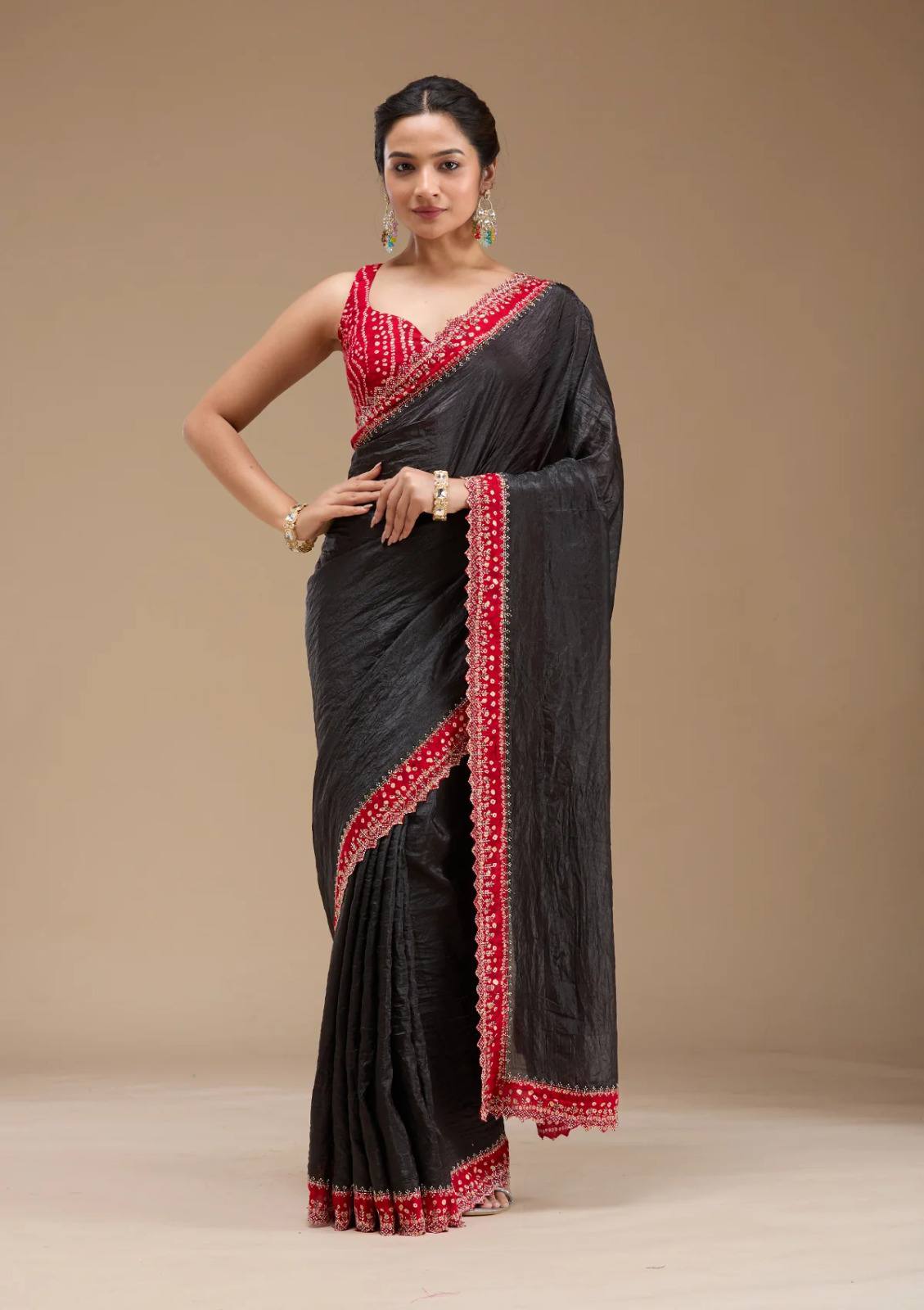 Black Designer Tissue Gold Crush Saree