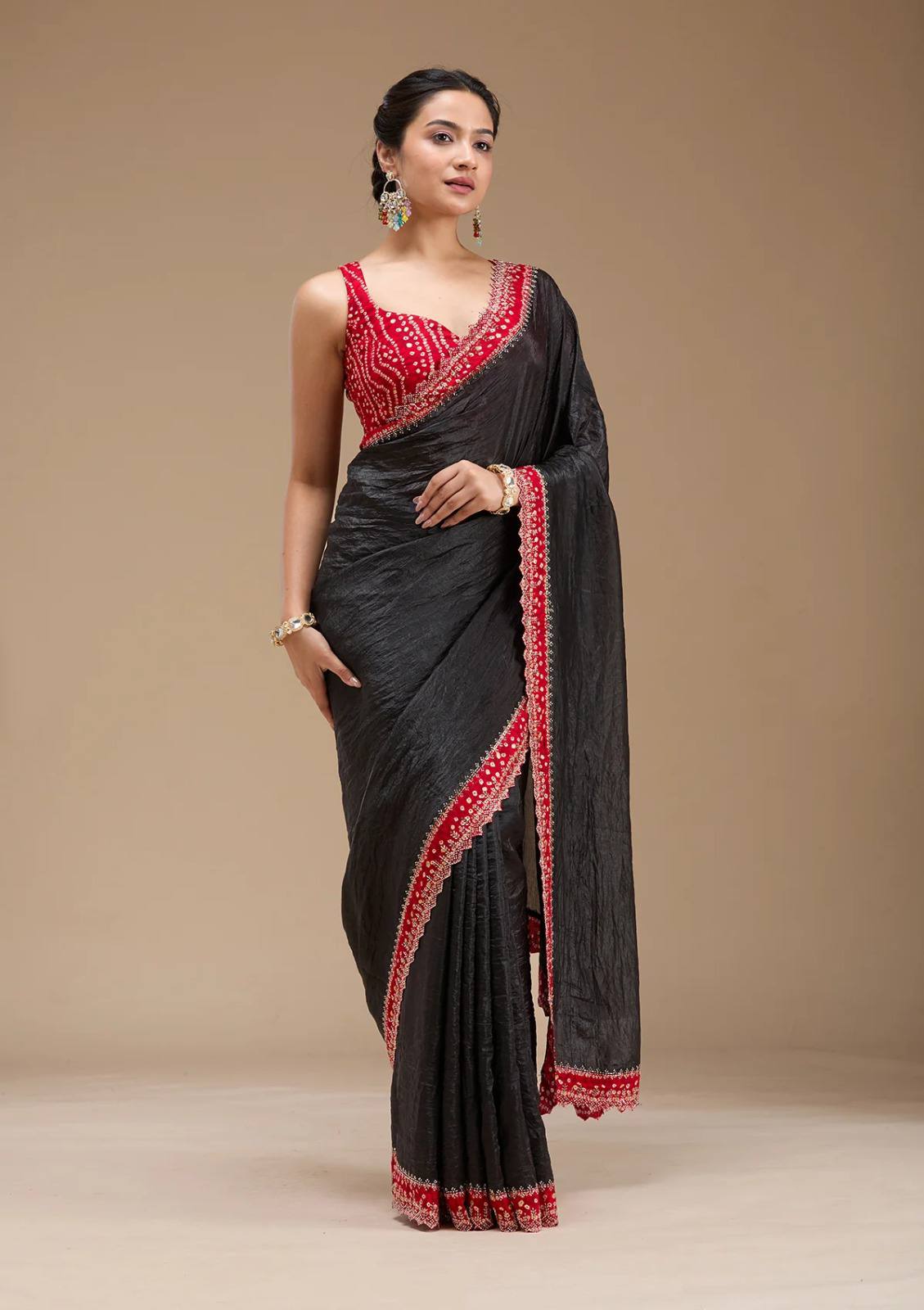 Black Designer Tissue Gold Crush Saree