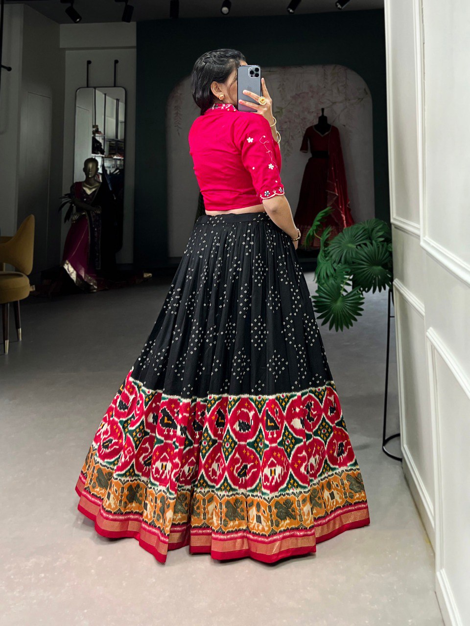 Black Designer Tussar Silk Lehenga Choli