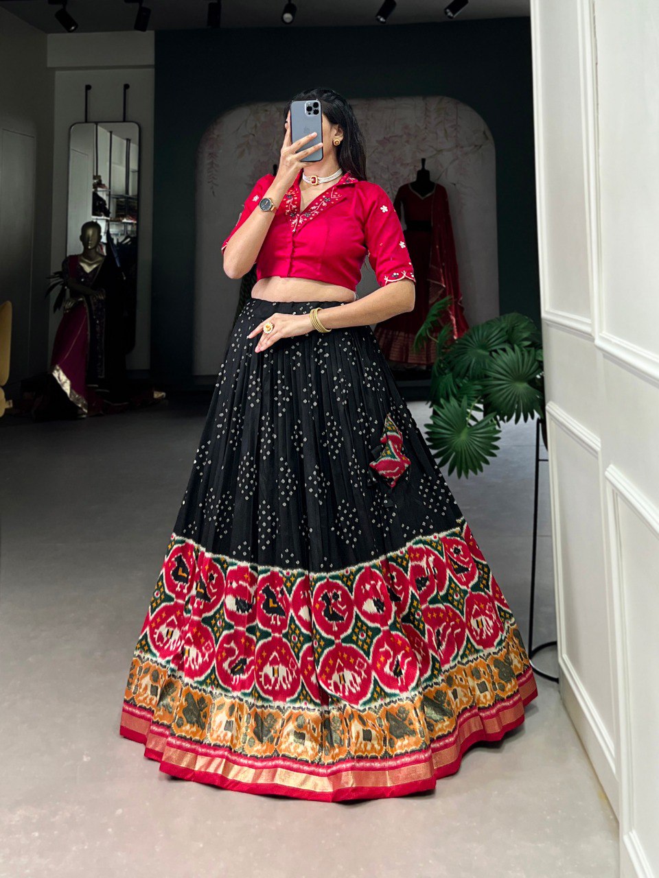 Black Designer Tussar Silk Lehenga Choli