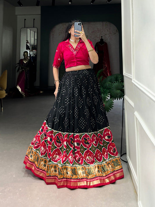 Black Designer Tussar Silk Lehenga Choli