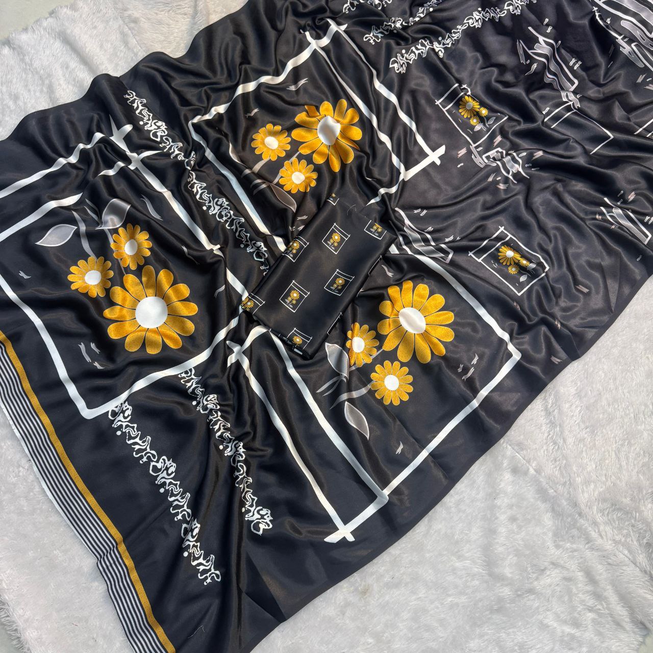 Black Fancy Designer Japan Satin Silk Saree