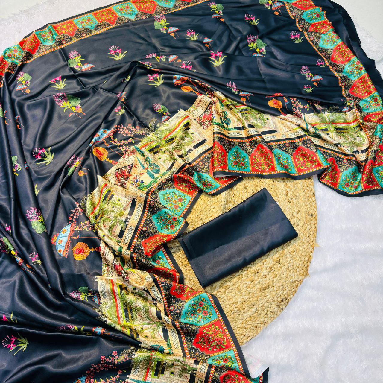 Black Fancy Designer Japan Satin Silk Saree