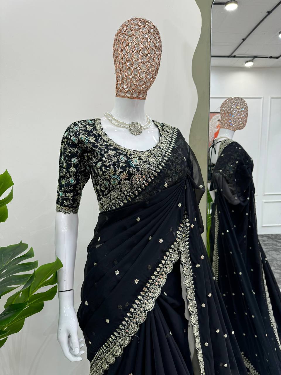 Black Heavy Tabby Silk Saree