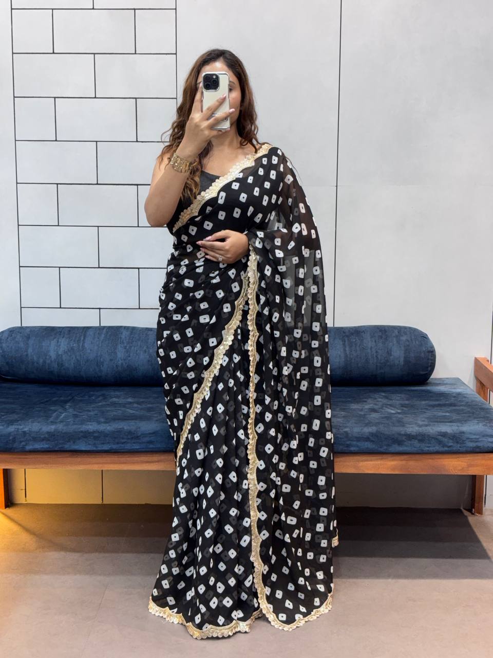 Black Leriya Printed Bandhej Soft Georgette Saree