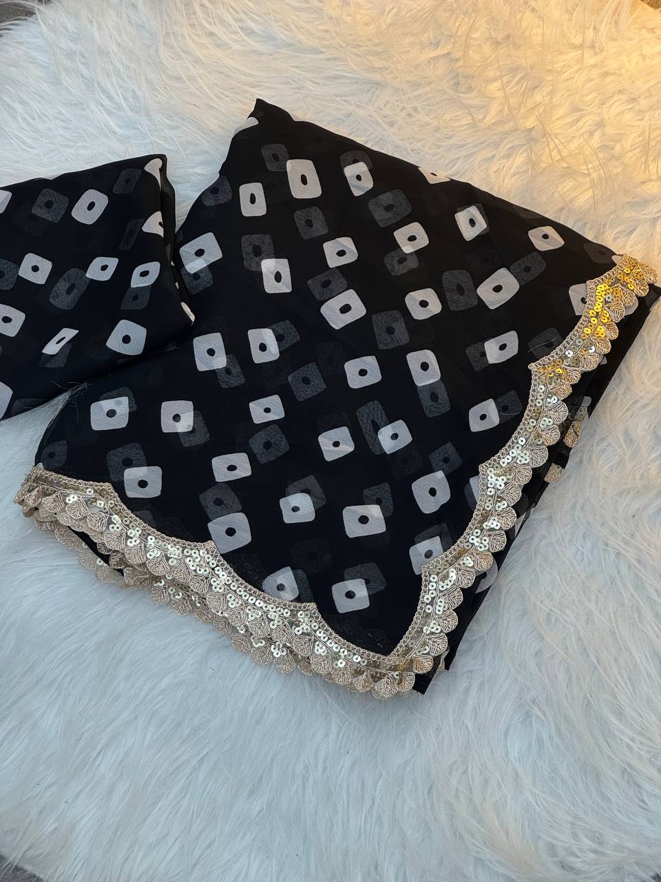 Black Leriya Printed Bandhej Soft Georgette Saree