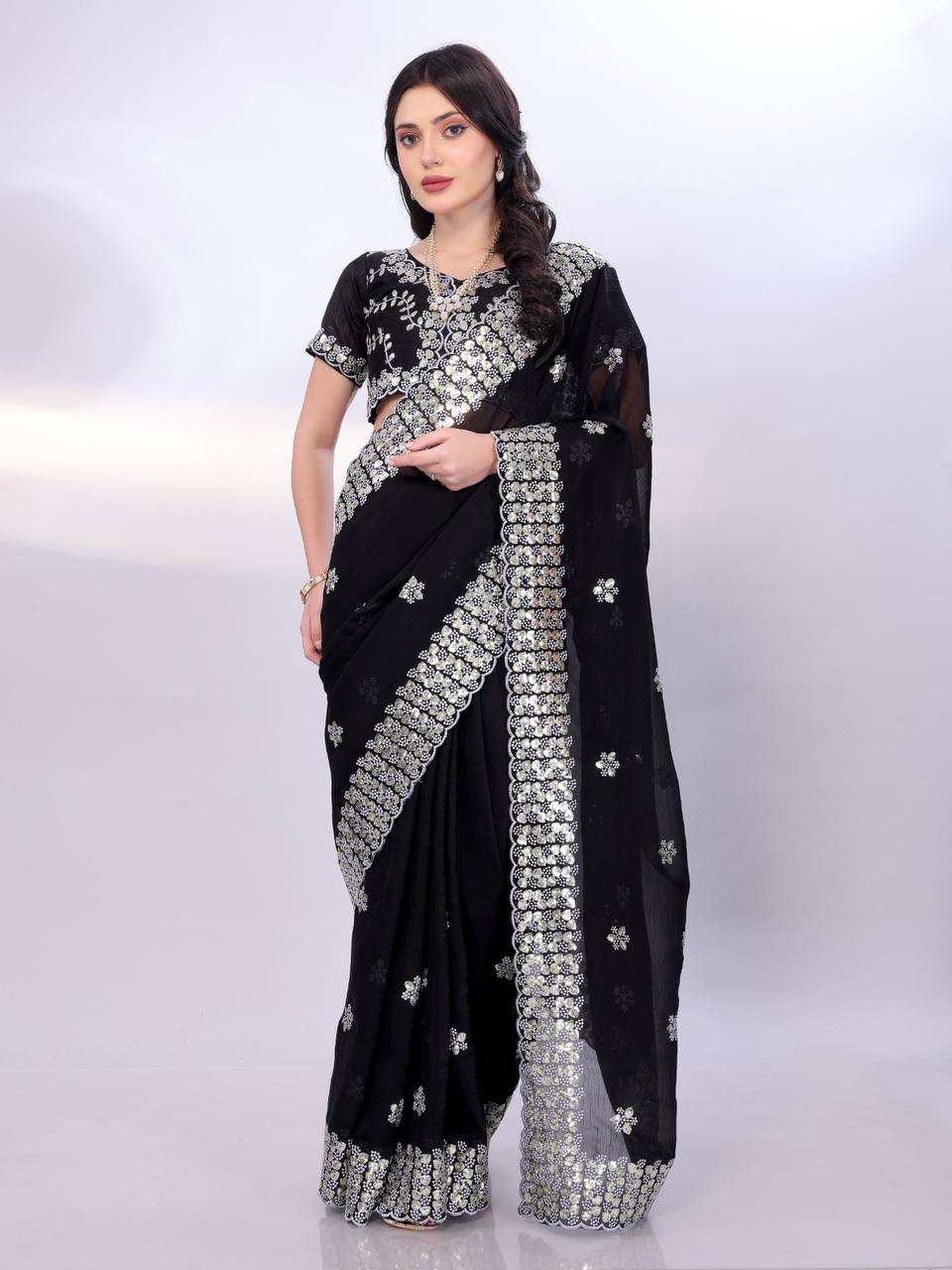 Black Modern Gold Tussar Silk Saree
