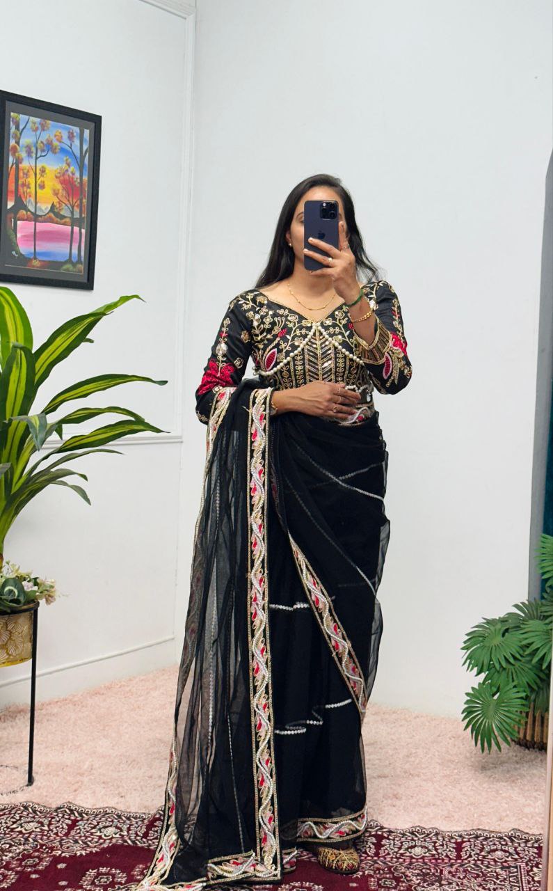 Black Party Wear Butterfly Net Saree