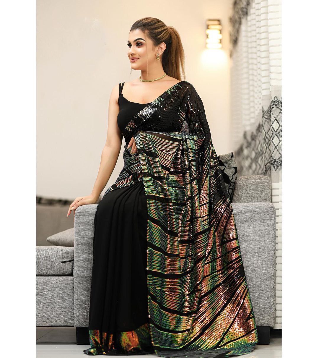 Black Party Wear Georgette Saree