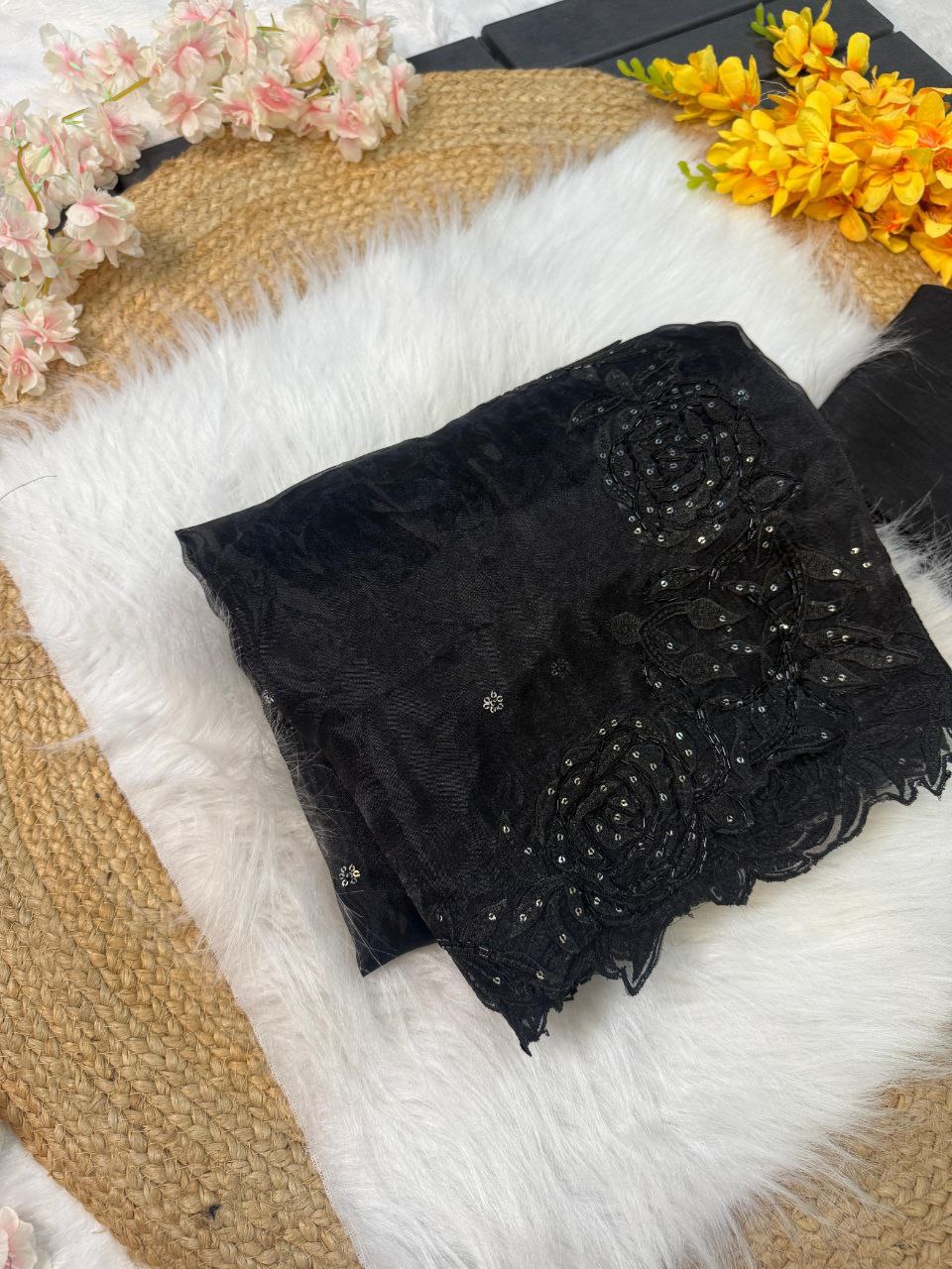 Black Party Wear Organza Silk Saree