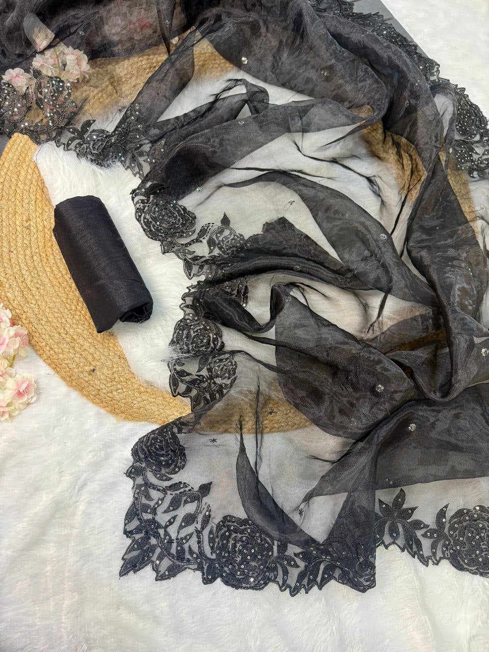 Black Party Wear Organza Silk Saree