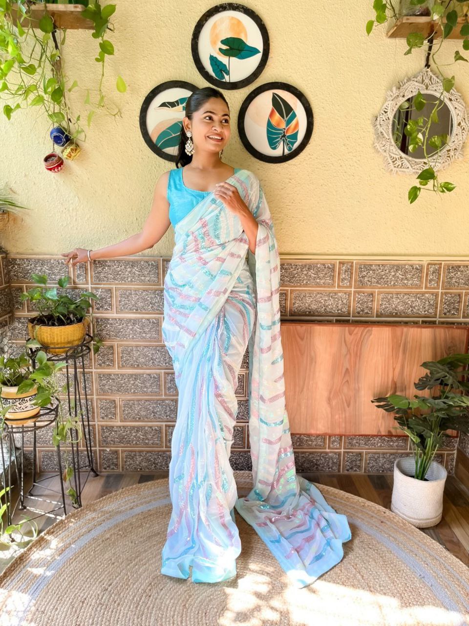 Party Wear Sequence Georgette Saree