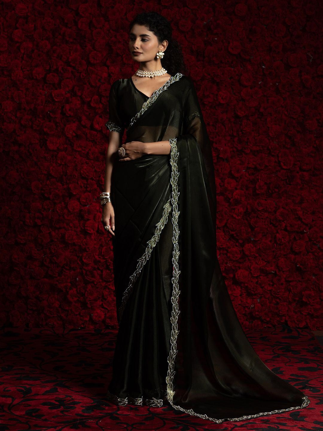 Black Party Wear Tissue Chiffon Saree | 100% Original Saree