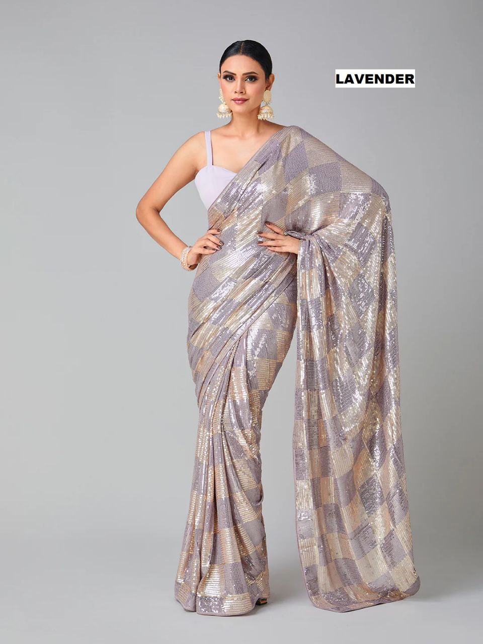 Lavender Stylish Bollywood Sequince Georgette Saree | Replica Design