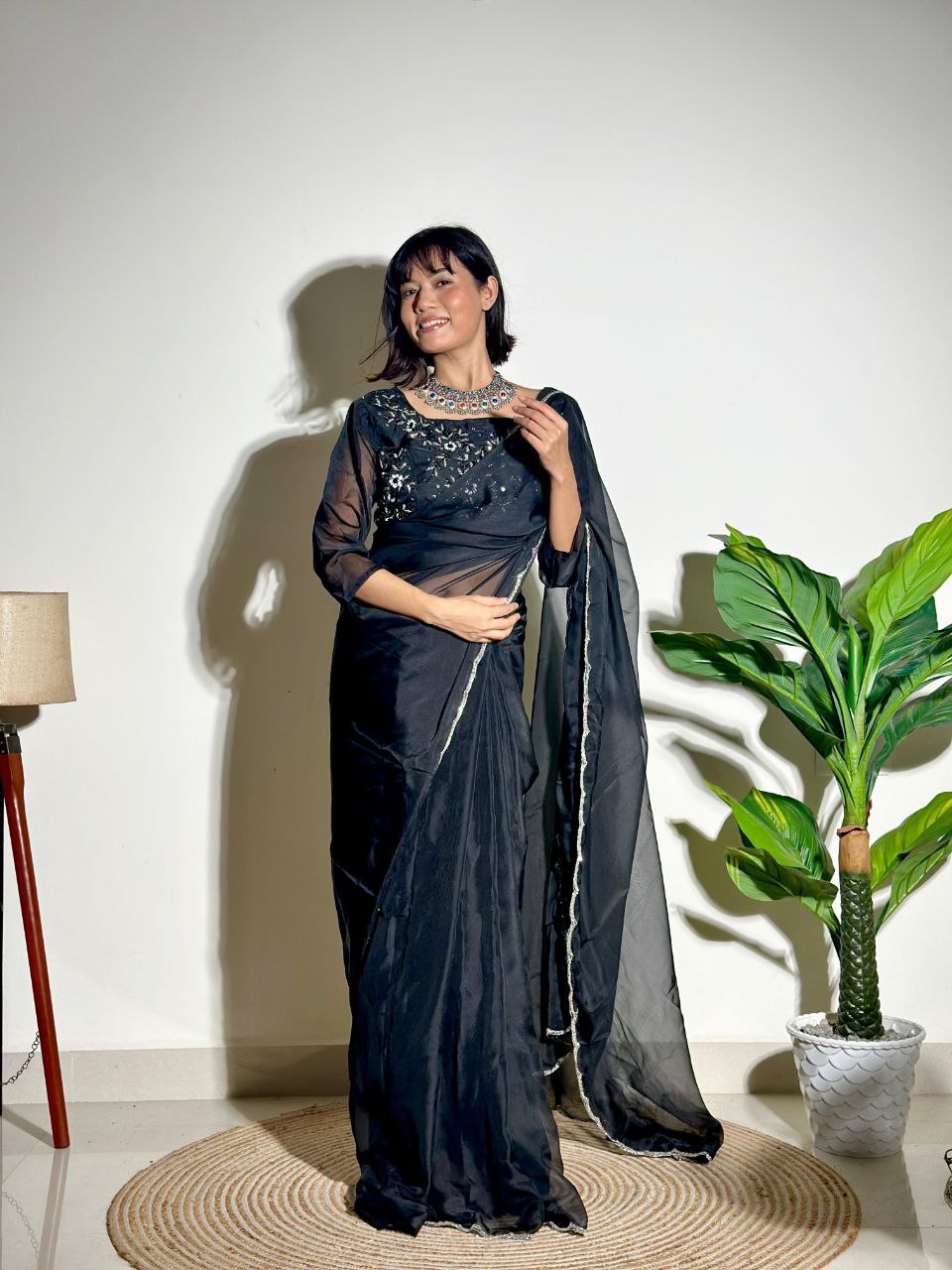 Black Tabby Organza Silk Saree