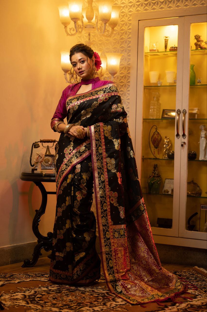 Black Traditional Banarasi Silk Saree