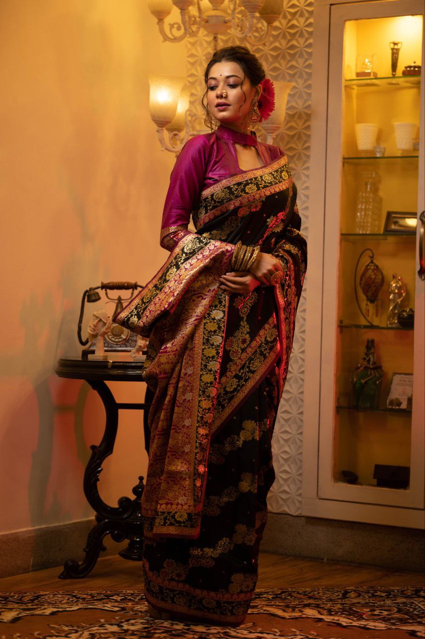 Black Traditional Banarasi Silk Saree