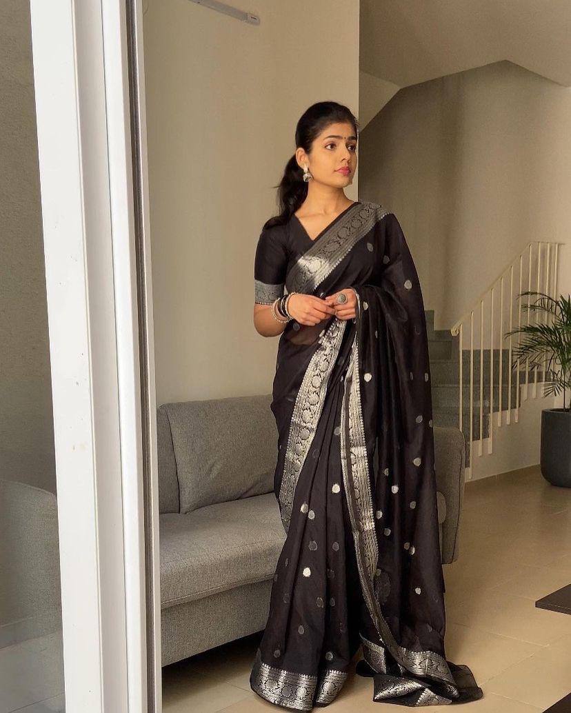 Black Traditional Wedding Wear Linen Saree