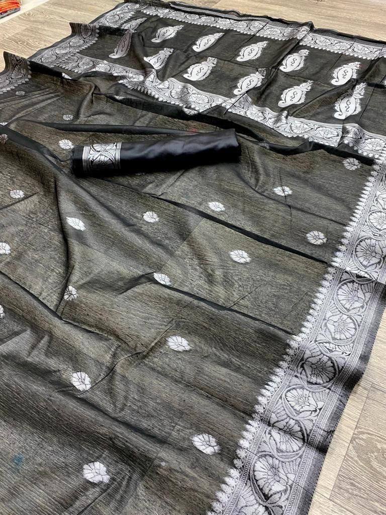 Black Traditional Wedding Wear Linen Saree