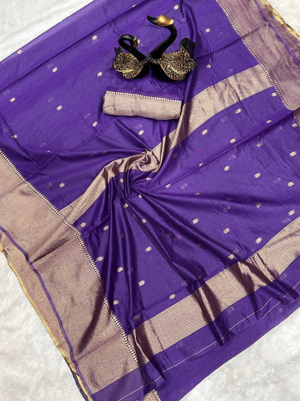 Purple Traditional Wedding Wear Linen Saree