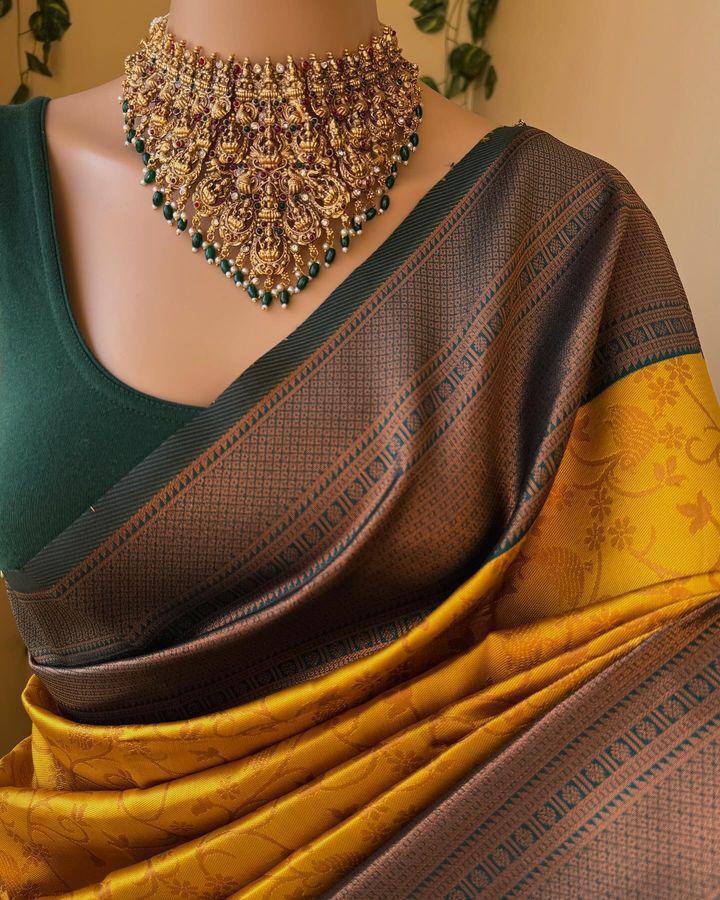 Yellow Wedding Wear Banarasi Saree