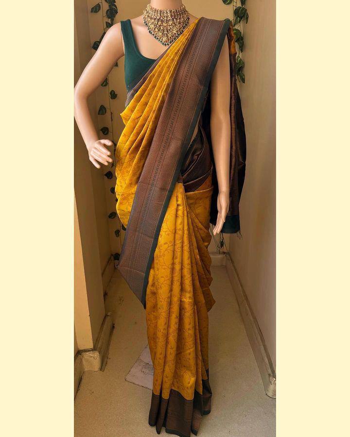 Yellow Wedding Wear Banarasi Saree